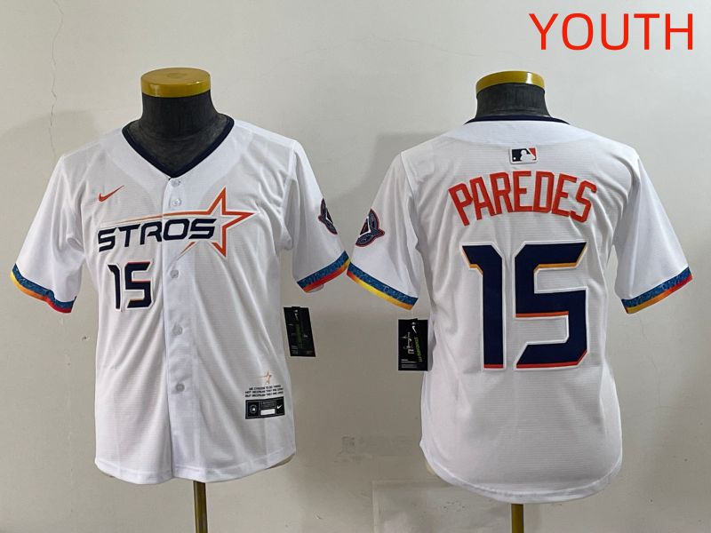Youth Houston Astros #15 Paredes White Fourth generation Joint Name 2025 Nike MLB Jersey style 3